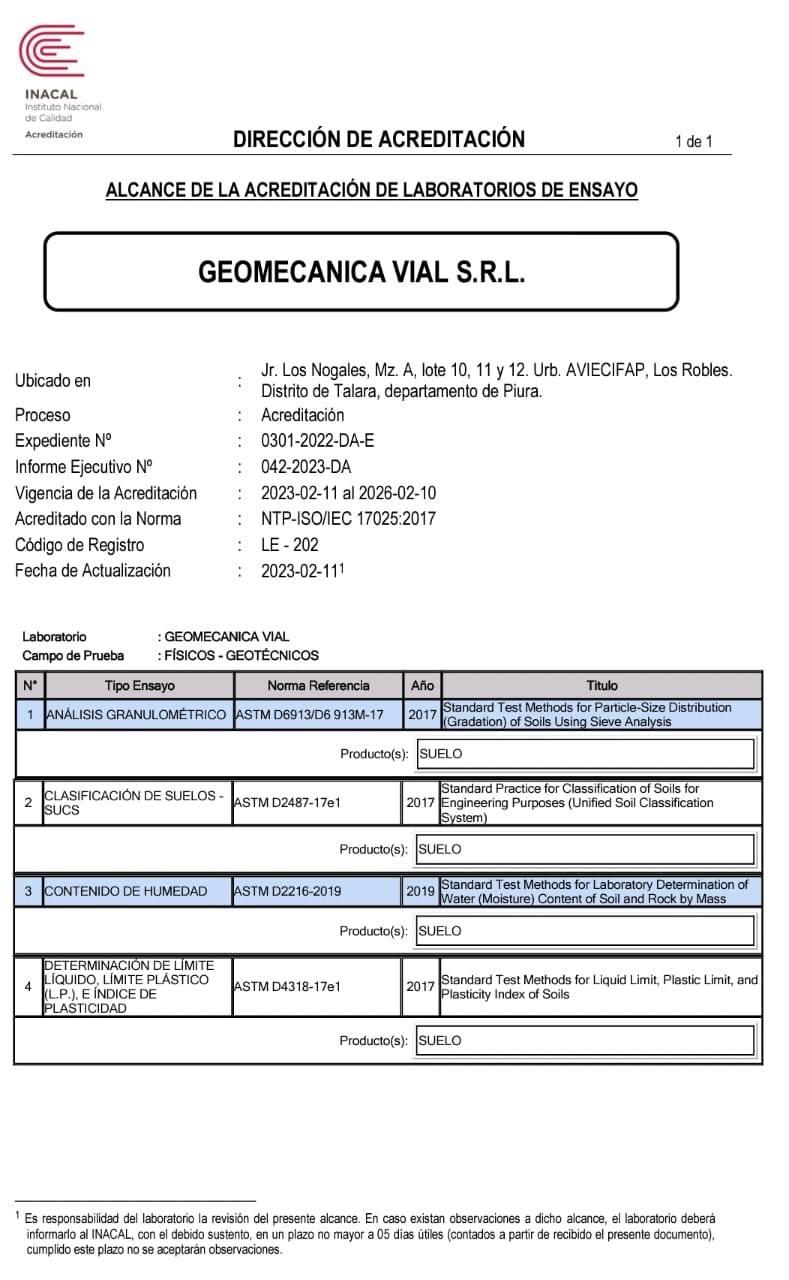 GEOMECANICA VIAL SRL Talara